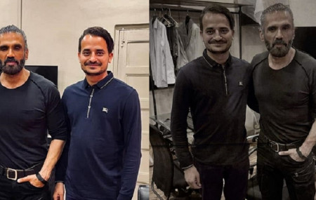 बलिउड अभिनेता सुनील सेट्टीका साथ निर्देशक मुकुन्द भट्ट/तस्बिर : निर्देशक भट्टको फेसबुक